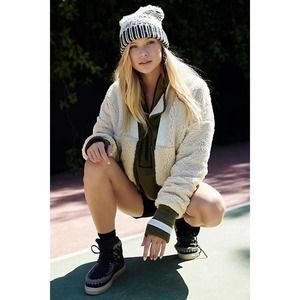Free People Movment Color Block Cozy Cream Sherpa Jacket